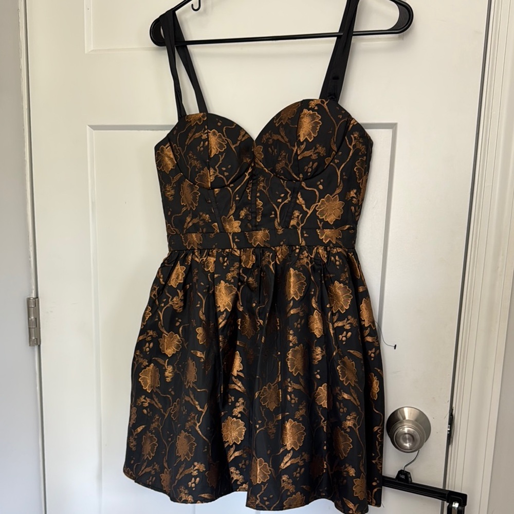 Lulu's Black and Gold Floral Dress